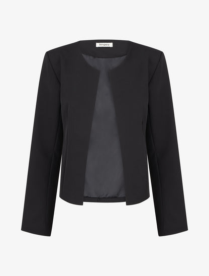 Veste droite à col rond et épaulettes - Noir - 1