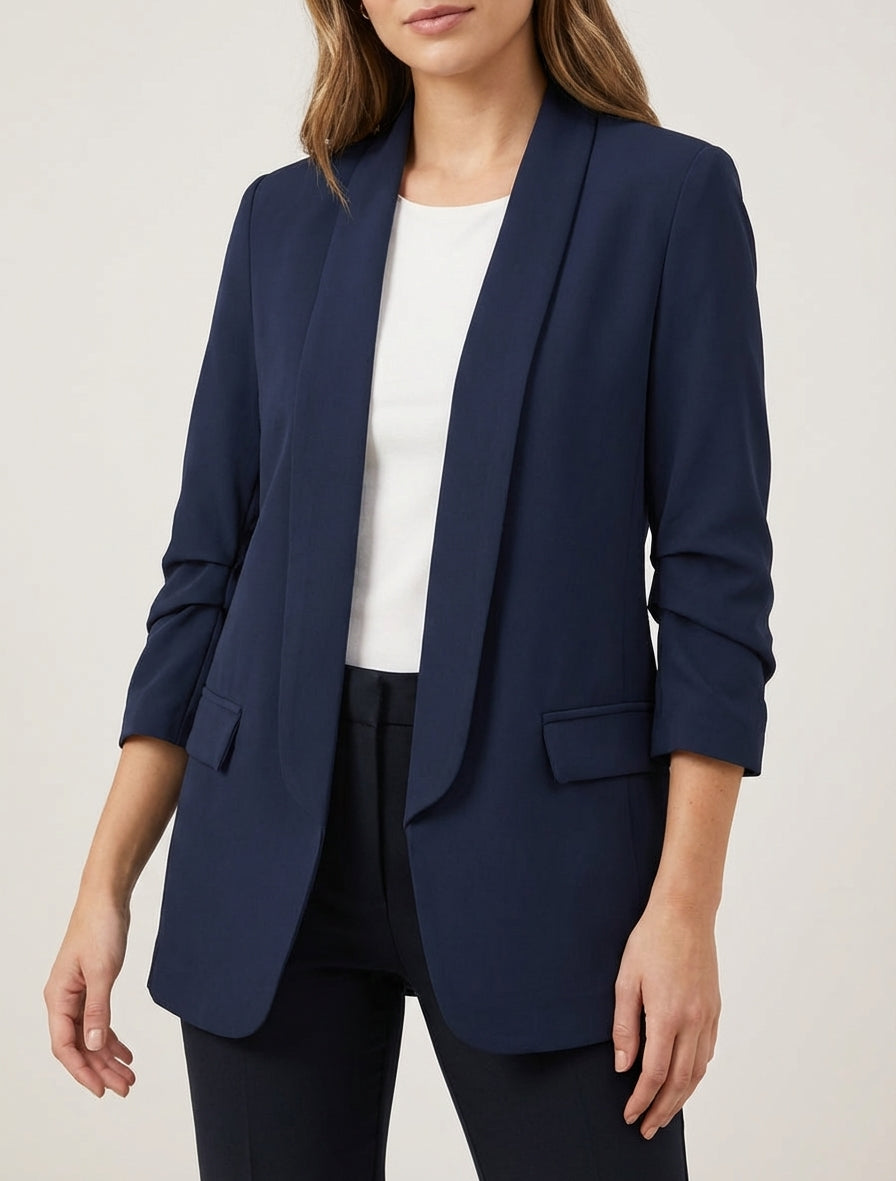 Effen blazer met geplooide mouwen - Marine