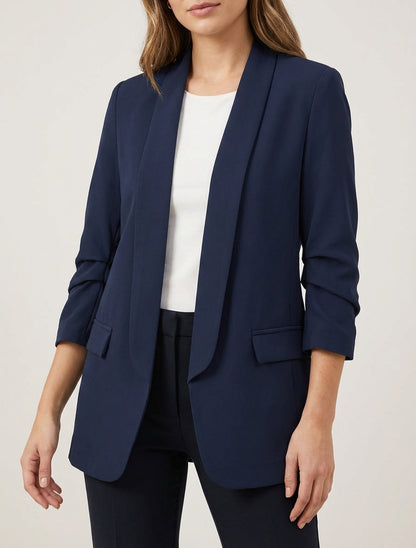 Effen blazer met geplooide mouwen - Marine