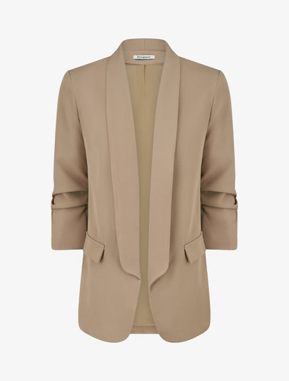 Blazer uni à manches froncées - Taupe - 1