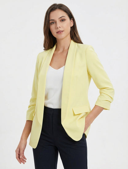 Effen blazer met geplooide mouwen - Citroengeel
