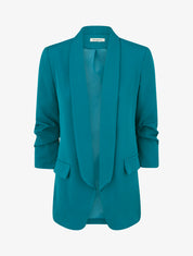 Blazer uni à manches froncées - Bleu canard - 1