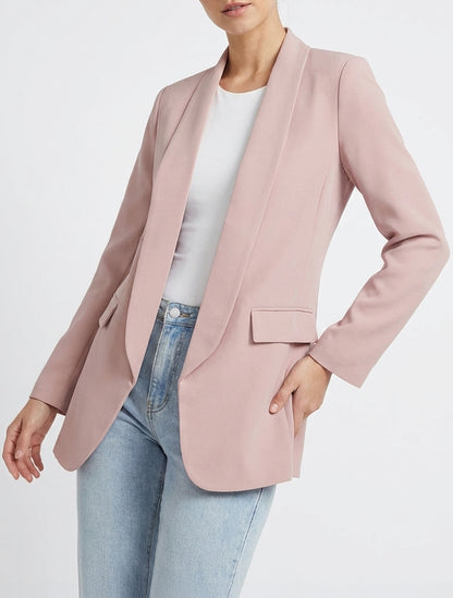 Effen blazer met lange mouwen - Oudroze