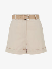 Short uni à ourlet et ceinturé - Beige - 1