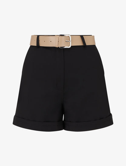 Short uni à ourlet et ceinturé - Noir - 1