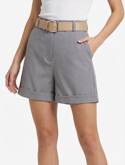Effen short met zoom en ceintuur - Grijs