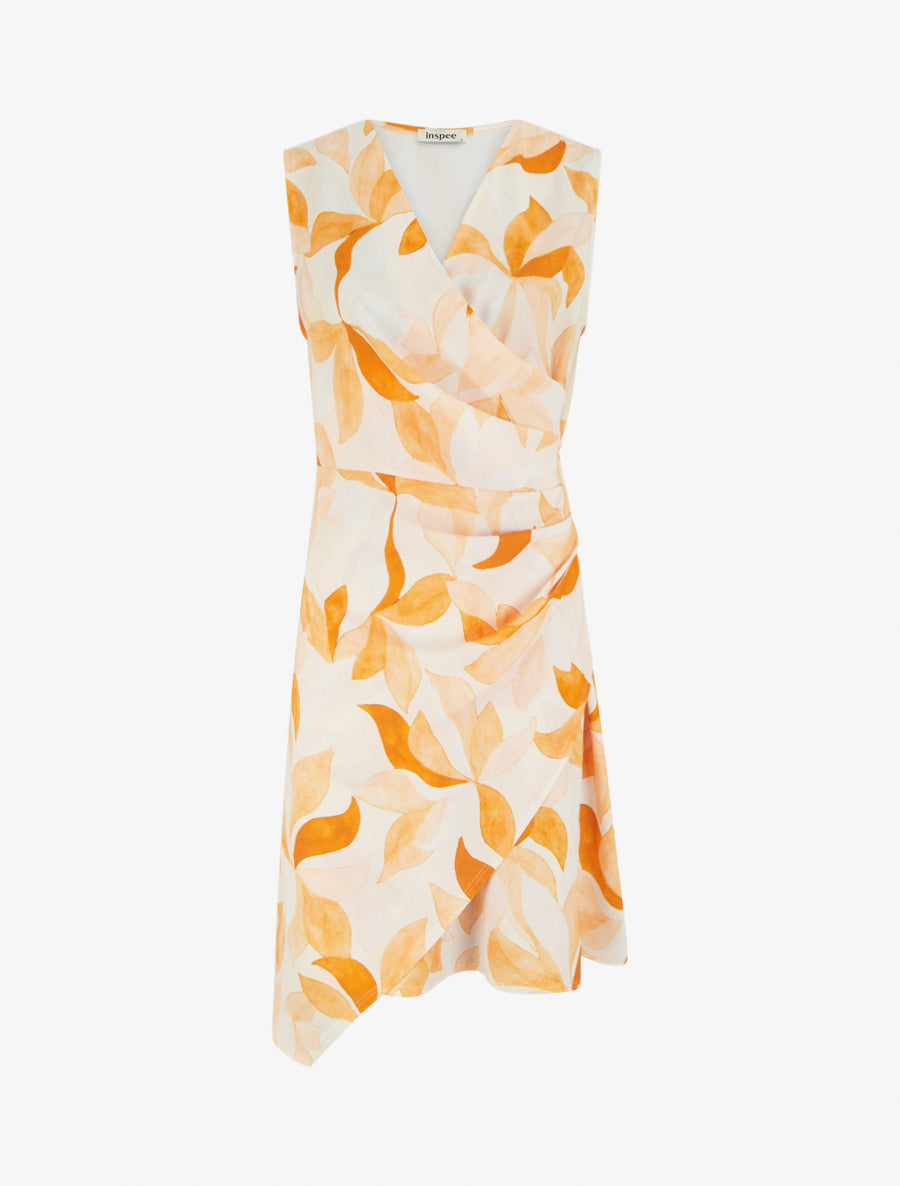 Robe style portefeuille sans manches imprimé feuillages - Orange - 1