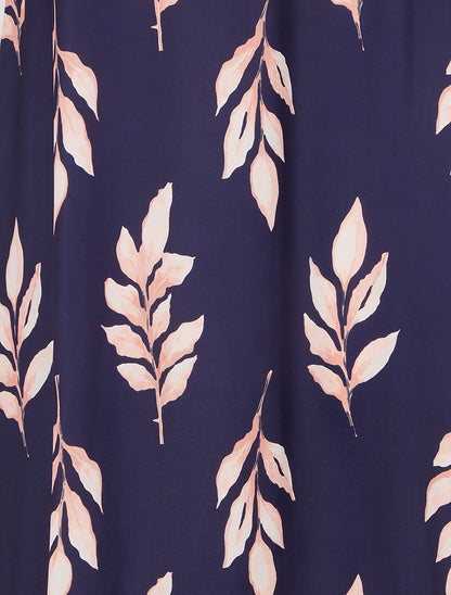 Jupe longue imprimé feuilles - Marine - 3