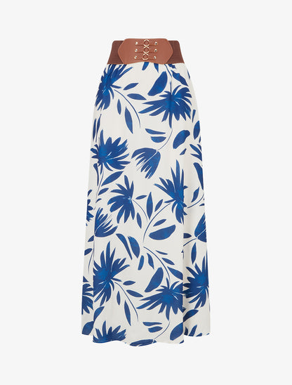 Jupe longue imprimé floral à taille fantaisie - Bleu foncé - 1
