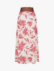 Jupe longue imprimé floral à taille fantaisie - Rose foncé - 1