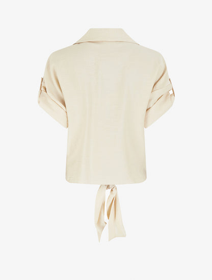 Chemise à nouer ample à manches courtes - Beige - 2