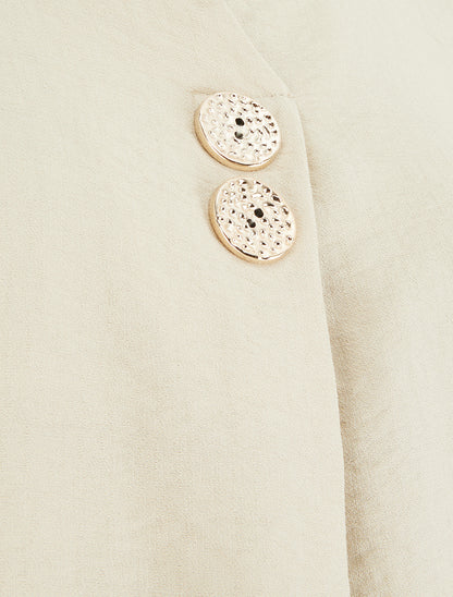 Top droit sans manches à boutons décoratifs - Beige - 3