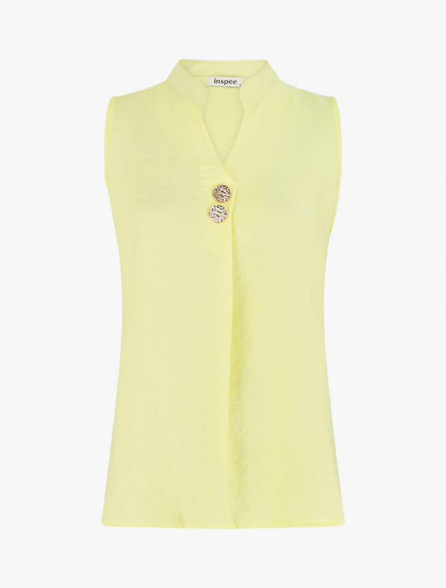 Top droit sans manches à boutons décoratifs - Jaune - 1