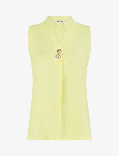 Top droit sans manches à boutons décoratifs - Jaune - 1
