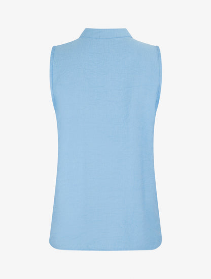 Top droit sans manches à boutons décoratifs - Bleu ciel - 2