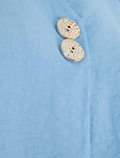 Top droit sans manches à boutons décoratifs - Bleu ciel - 3