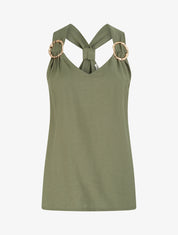 Top droit à dos nageur et bretelles bijoux - Kaki - 1