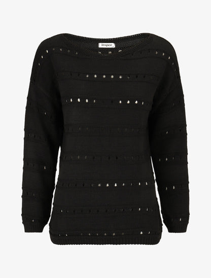 Pull en maille ajourée et en relief - Noir - 1