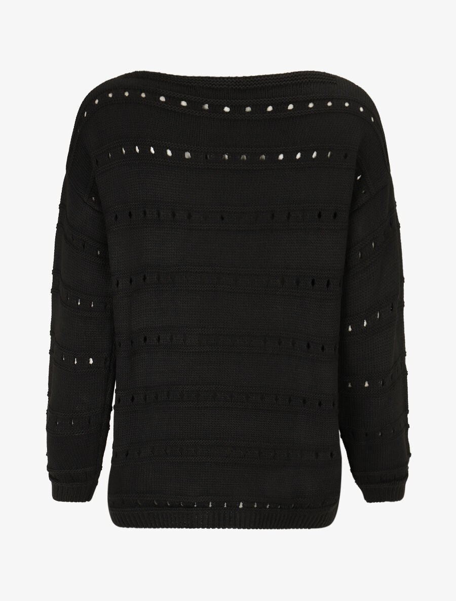 Pull en maille ajourée et en relief - Noir - 2