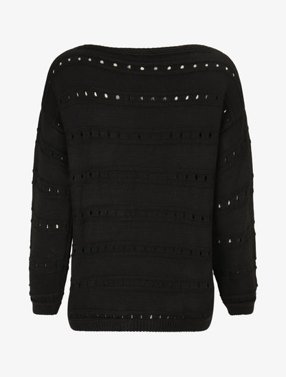 Pull en maille ajourée et en relief - Noir - 2