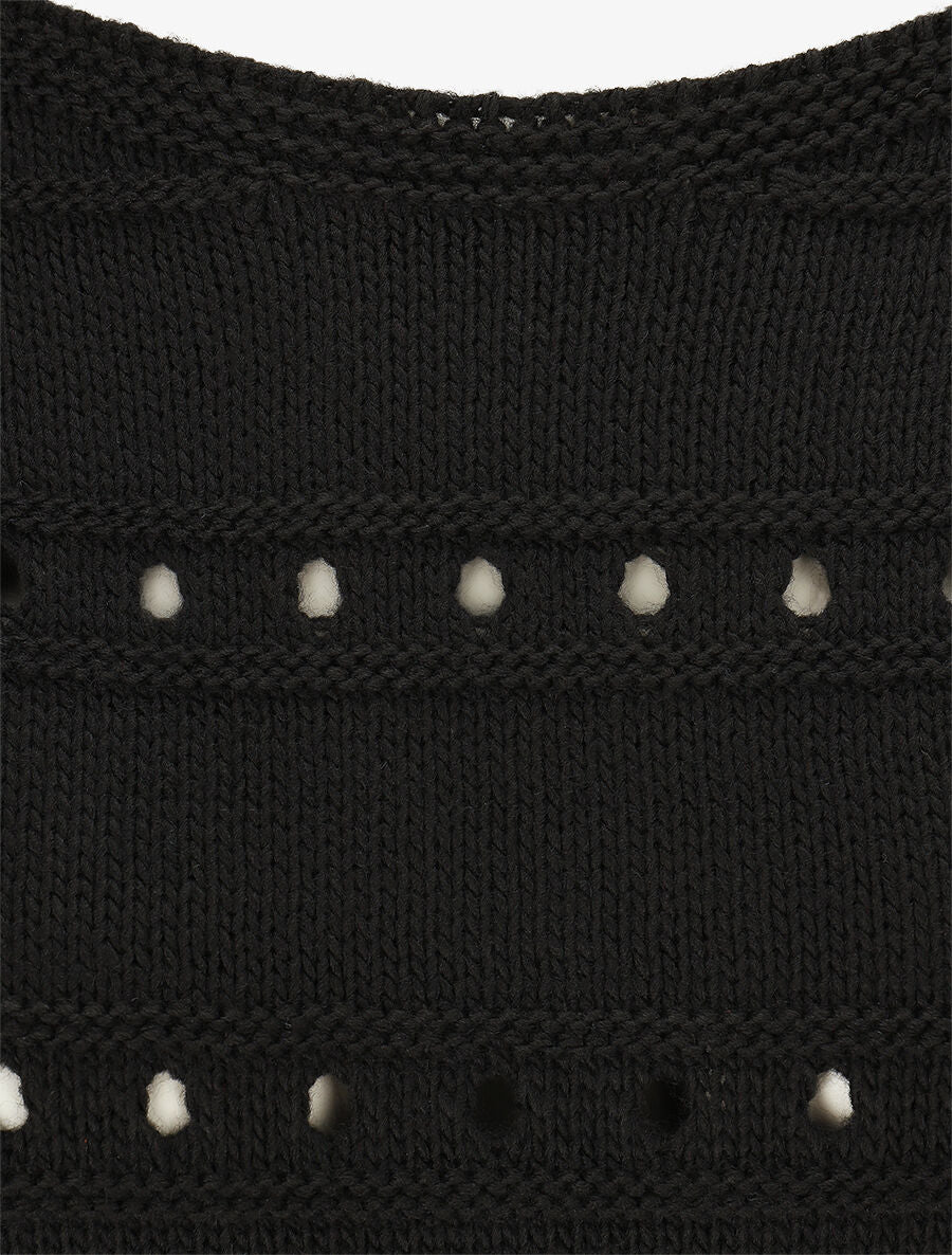 Pull en maille ajourée et en relief - Noir - 3