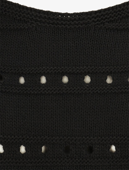 Pull en maille ajourée et en relief - Noir - 3