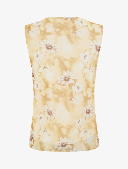 Top sans manches en tulle à fleurs - Jaune - 2
