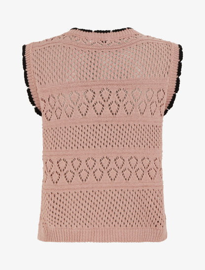 Pull sans manches à col contrastant - Rose - 2