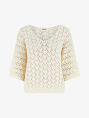 Opengewerkte trui met korte mouwen - Lichtbeige