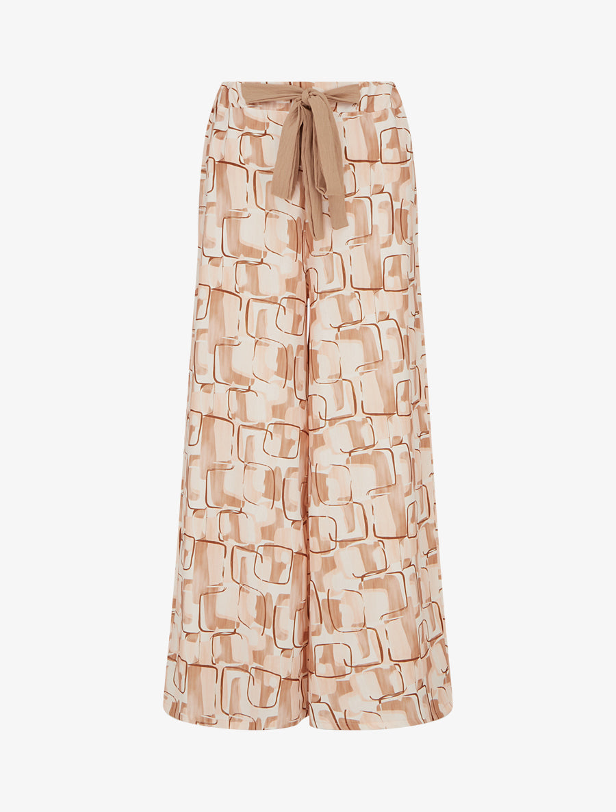 Pantalon ample imprimé graphique - Beige - 1