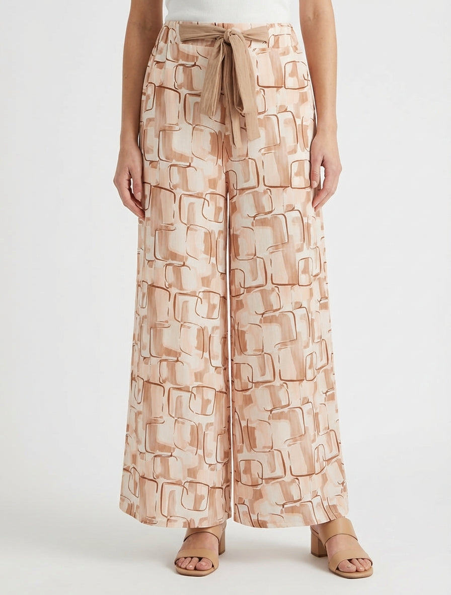 Grafisch bedrukte wijde broek - Beige