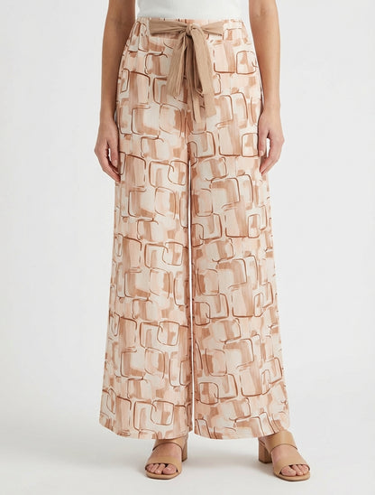Grafisch bedrukte wijde broek - Beige