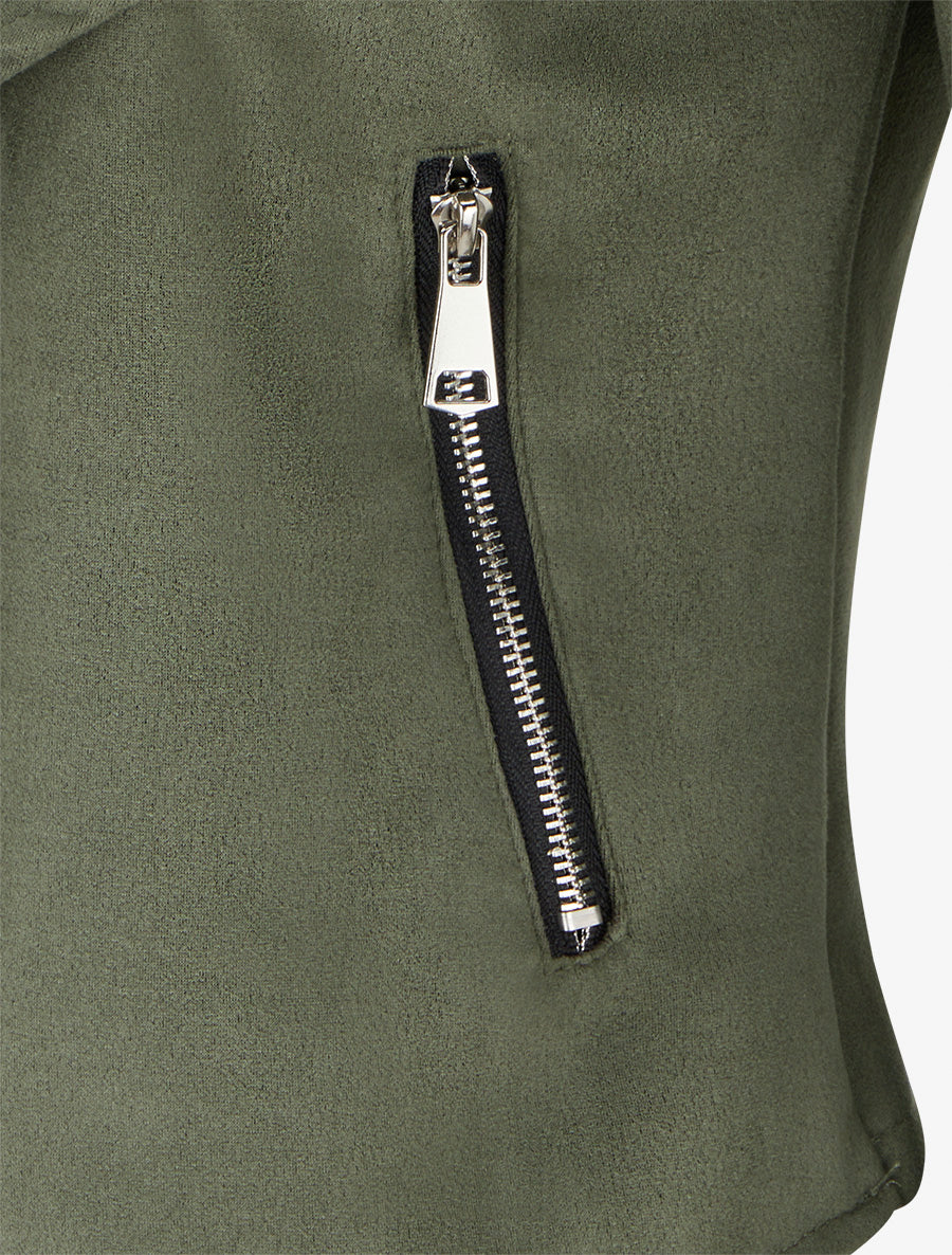 Veste en suédine à poches décoratives zippées - Kaki - 3