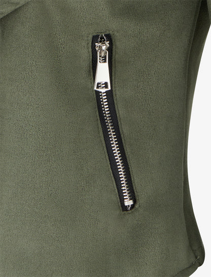 Veste en suédine à poches décoratives zippées - Kaki - 3