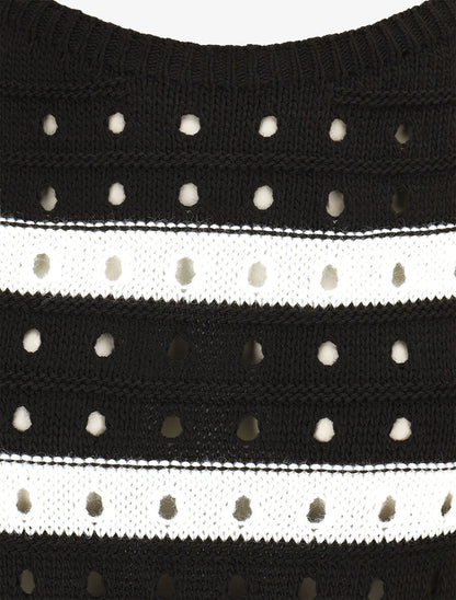 Pull en maille ajourée à rayures - Noir - 3
