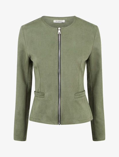 Veste en suédine zippée - Kaki - 1