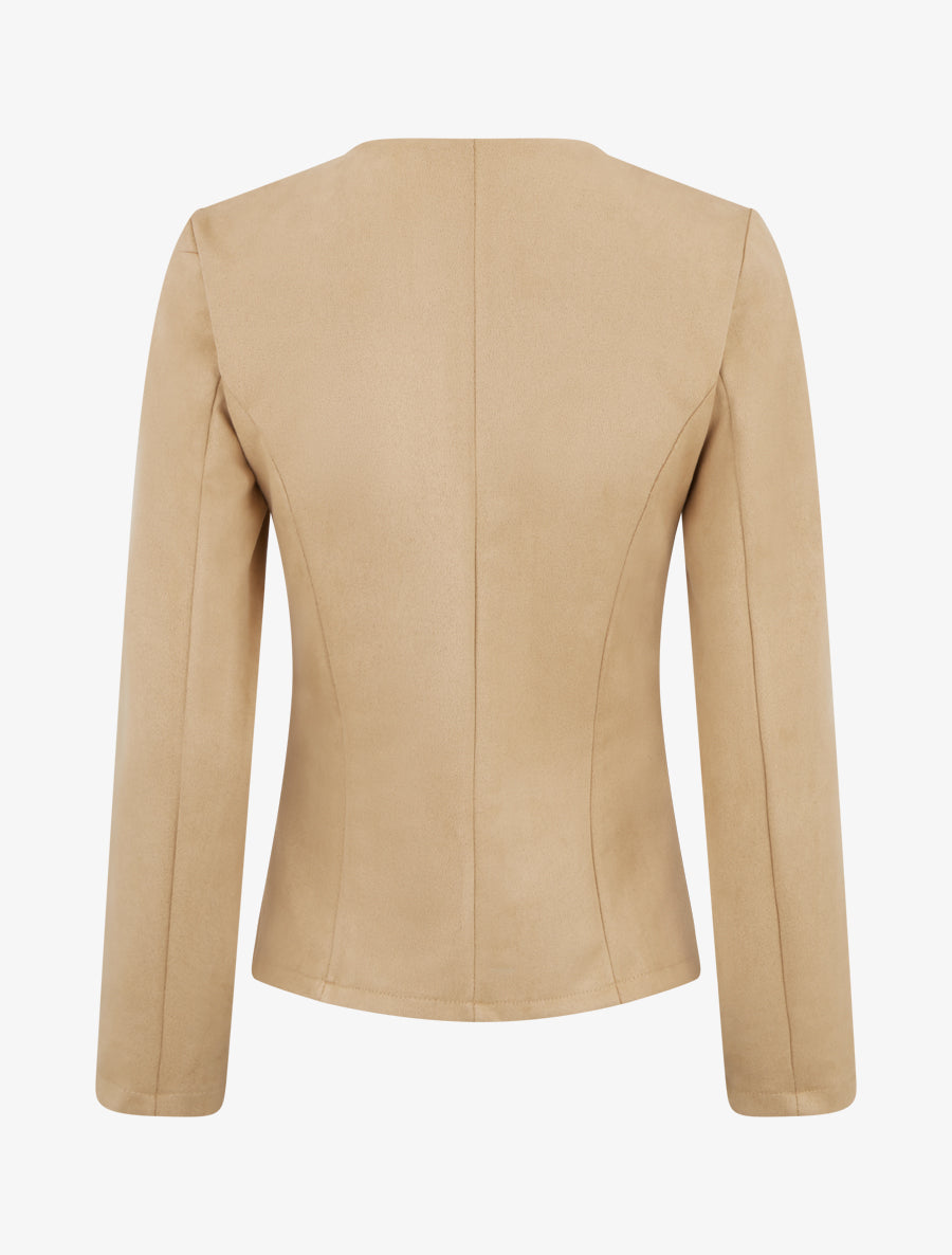 Veste en suédine à poches décoratives zippées - Beige foncé - 2