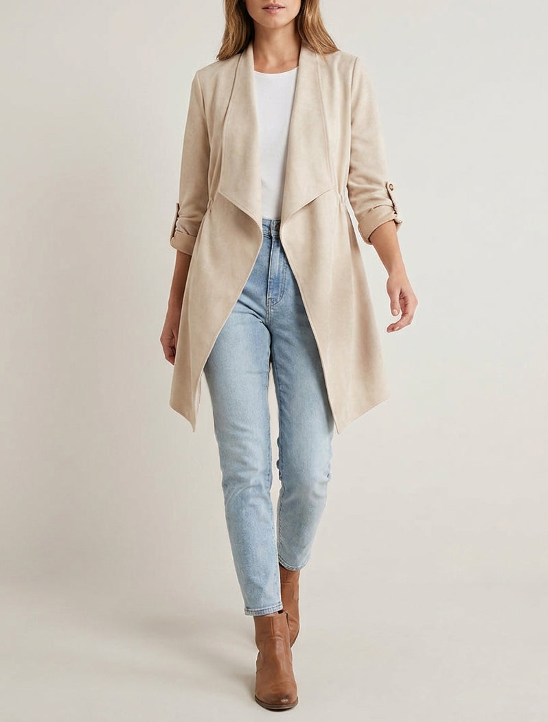 Halflange jas in suèdine - Beige