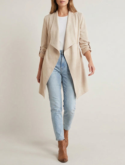 Halflange jas in suèdine - Beige
