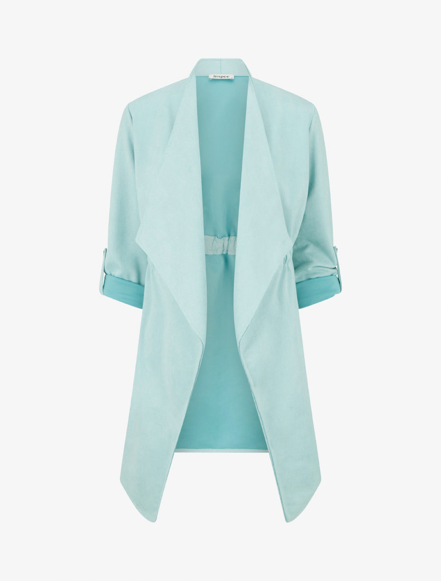 Veste mi-longue en suédine - Bleu clair - 1