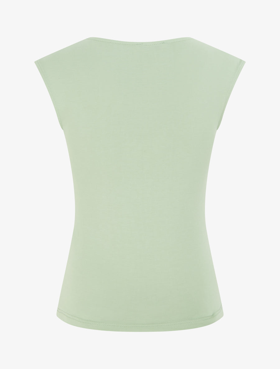 Top uni à col rond et empiècement bijou - Vert d&