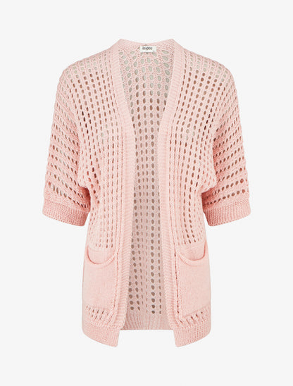 Gilet ouvert ajouré - Rose - 1