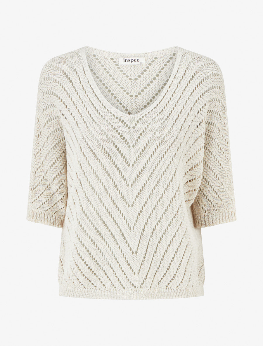 Lichte gebreide trui met V-hals - Beige