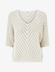 Lichte gebreide trui met V-hals - Beige