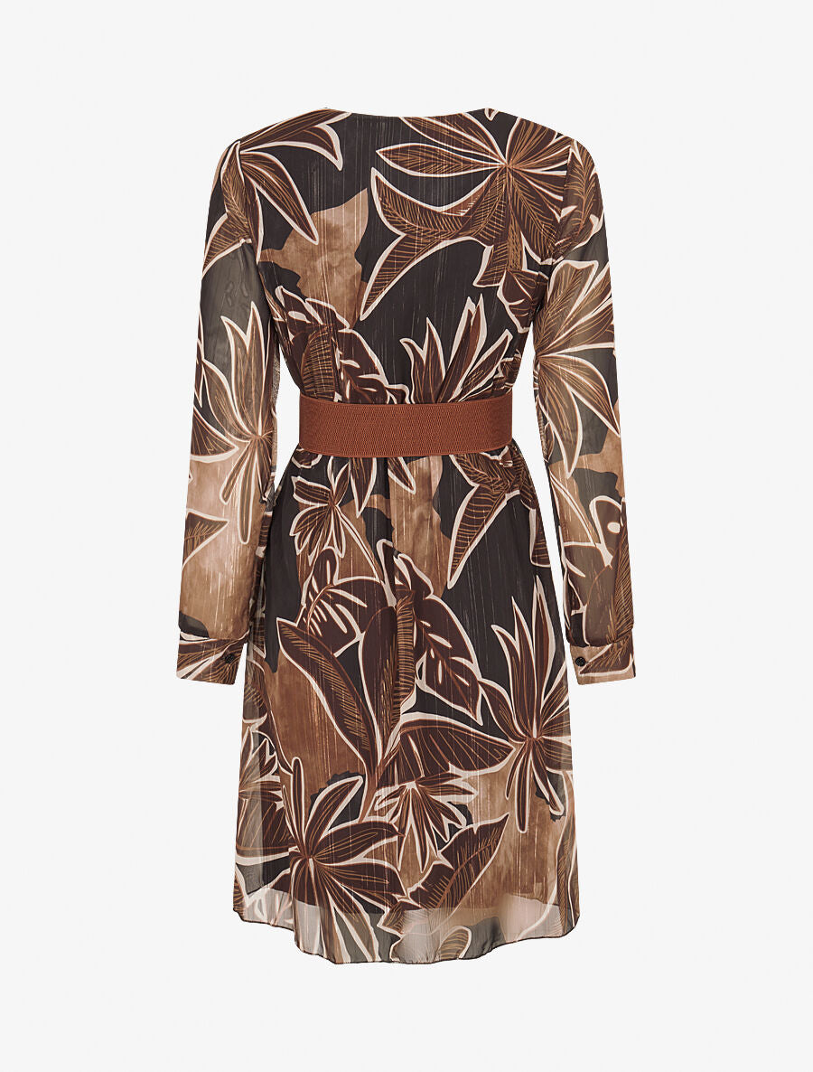 Robe légère en voile lamé imprimé feuillage - Noir - 2