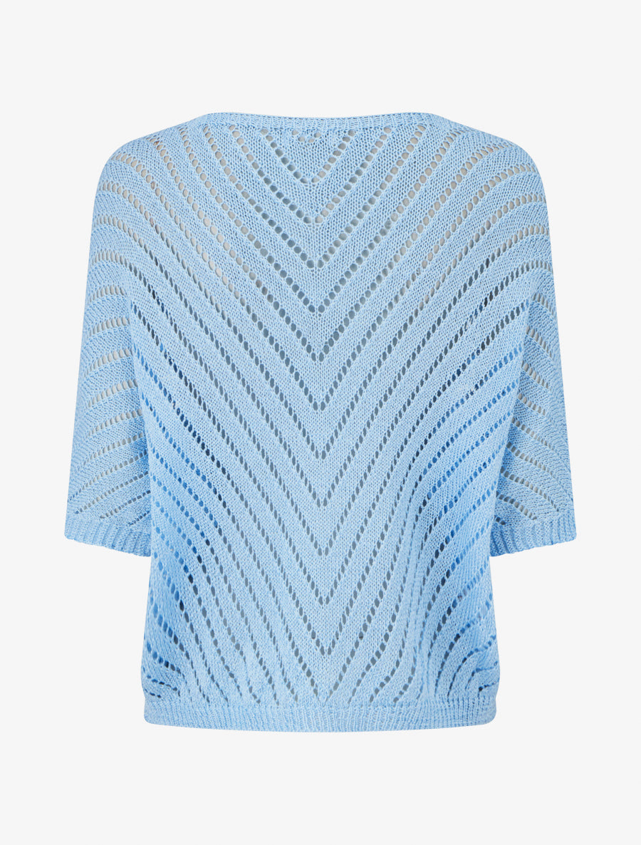 Pull en maille légère à col V - Bleu ciel - 2