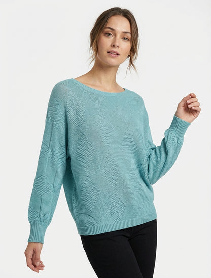 Ruime trui met ruitpatroon - Blauw lagune
