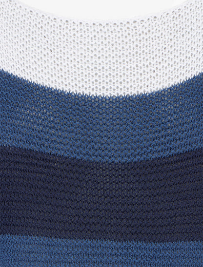 Pull ample à rayures et manches 3/4 - Marine - 3