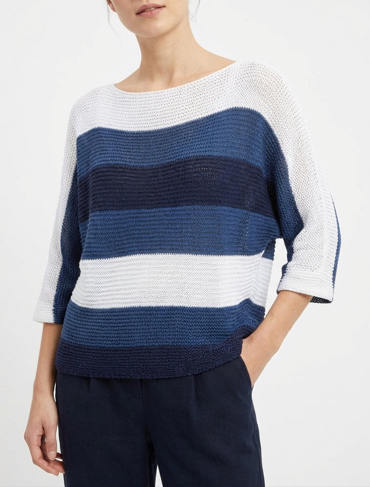 Ruime gestreepte trui met 3/4 mouwen - Marine