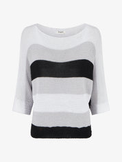 Pull ample à rayures et manches 3/4 - Noir - 1